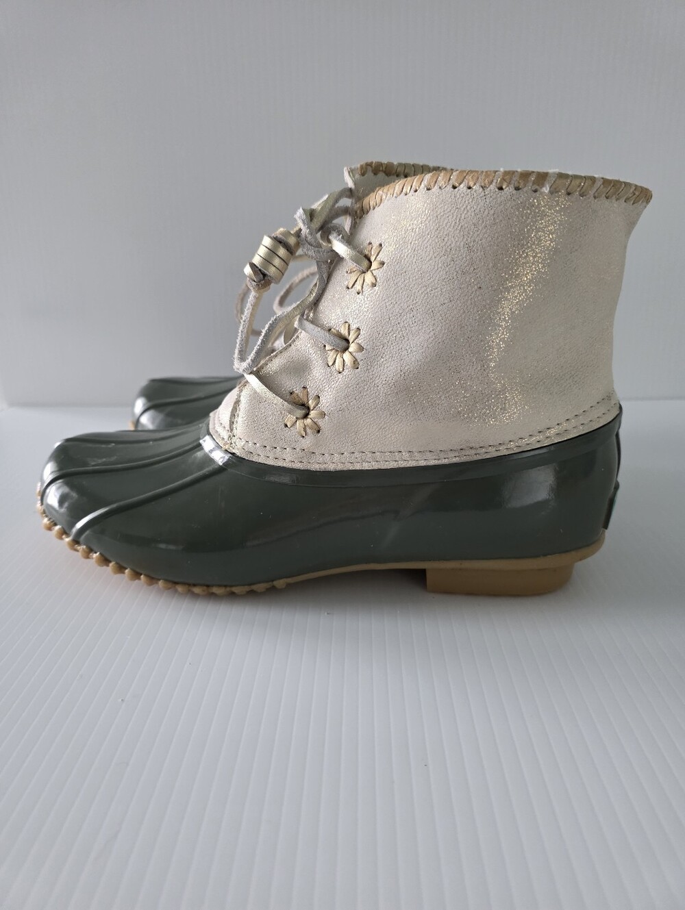 Jack Rogers Women’s Size 9 Two-Tone Duck Boots - Olive Green and Cream